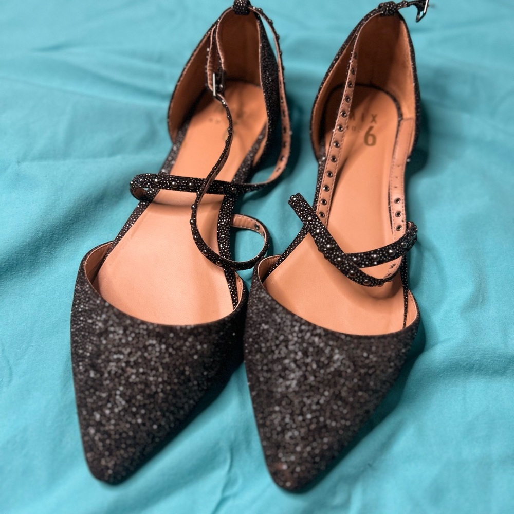 Mix No. 6 Black Glitter Flats with Mary Jane Strap